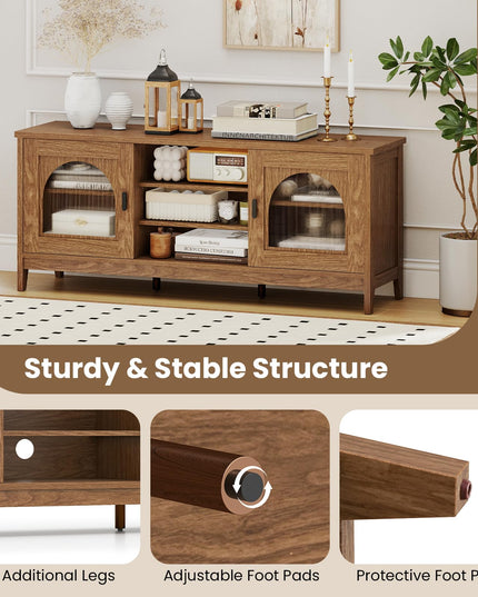 Giantex Farmhouse TV Stand for TVs up to 65" Modern Vintage Entertainment Center(Arched Glass)