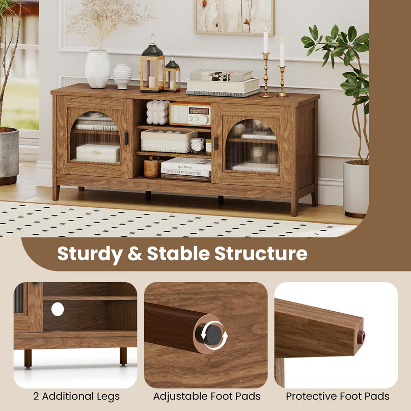 Giantex Farmhouse TV Stand for TVs up to 65" Modern Vintage Entertainment Center(Arched Glass)