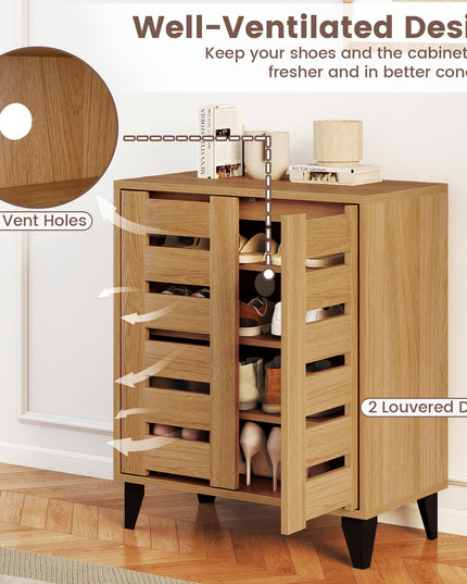 Meuble à chaussures Giantex avec portes à persiennes, étagères réglables et trous d'aération