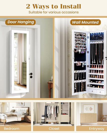 Wall Mounted Jewelry Armoire with Full Length Mirror