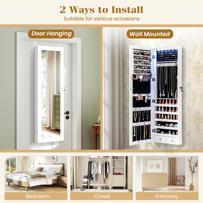 Wall Mounted Jewelry Armoire with Full Length Mirror