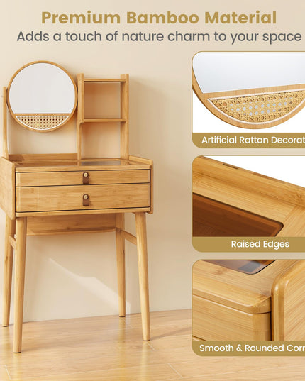 Small Vanity Desk with Mirror with Storage Drawers & Shelves