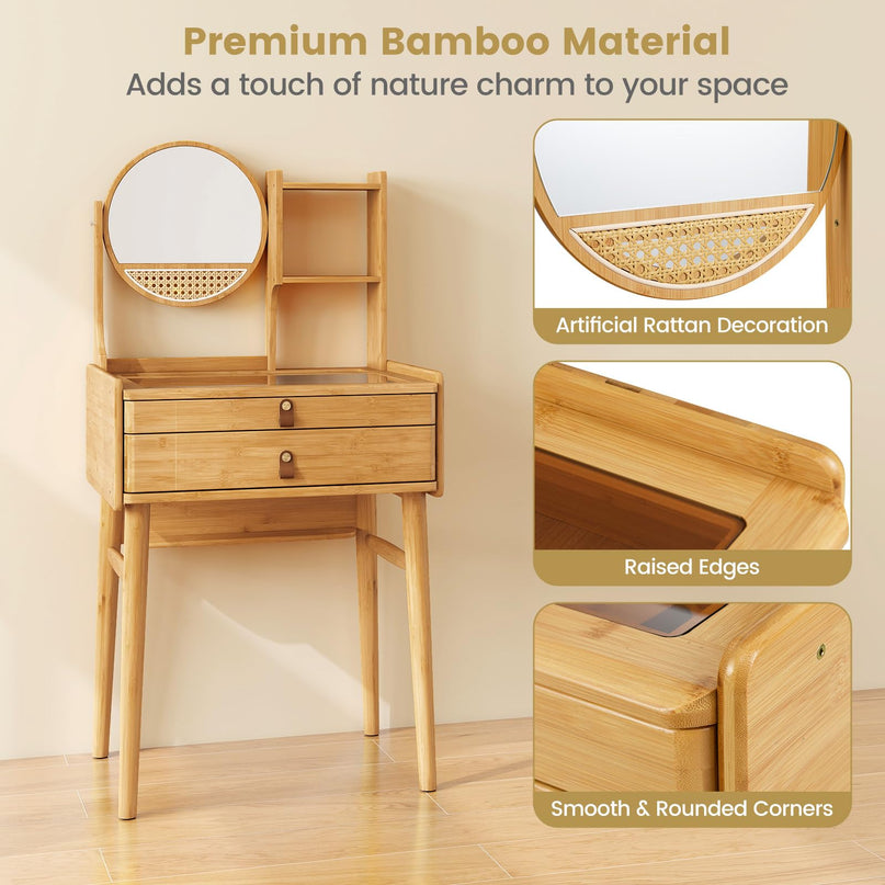 Small Vanity Desk with Mirror with Storage Drawers & Shelves