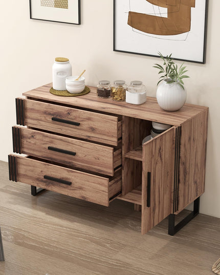 Giantex Buffet Cabinet with Storage, Kitchen Sideboard with 3 Large Drawers & 1-Door Storage Cabinet
