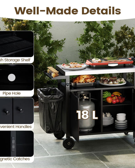 Giantex Outdoor Grill Cart with Stainless Steel Tabletop & Storage Cabinet