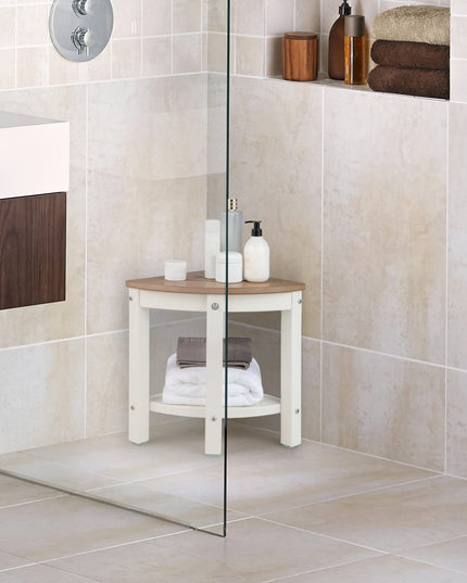 Giantex Corner Shower Stool Waterproof - HDPE Shower Bench Seat with Storage Shelf