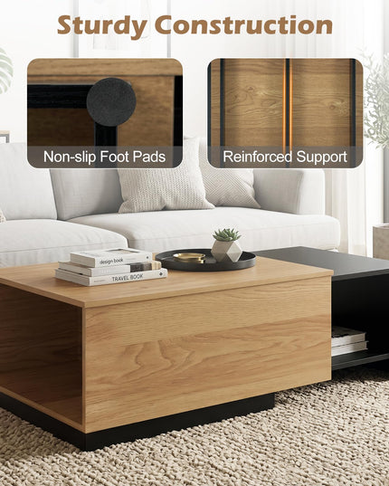 Giantex Modern Rectangle Extendable Coffee Table with Concealed Storage Compartment