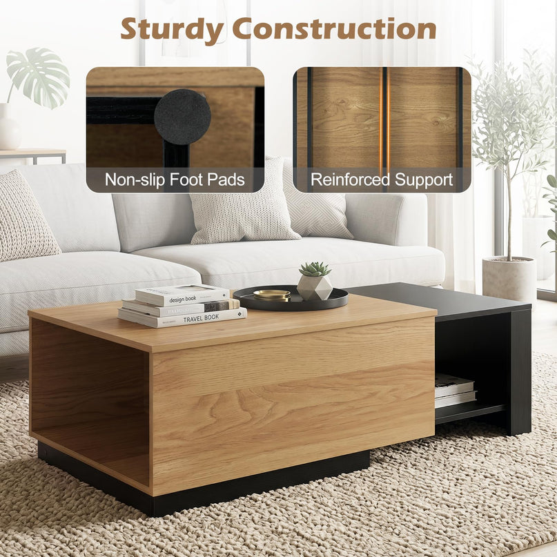 Giantex Modern Rectangle Extendable Coffee Table with Concealed Storage Compartment