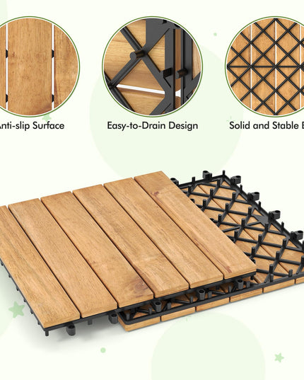 Giantex 30 PCS Acacia Wood Interlocking Patio Deck Tiles