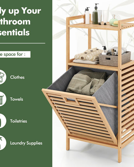 Meuble à linge inclinable en bambou Giantex avec 2 étagères de rangement