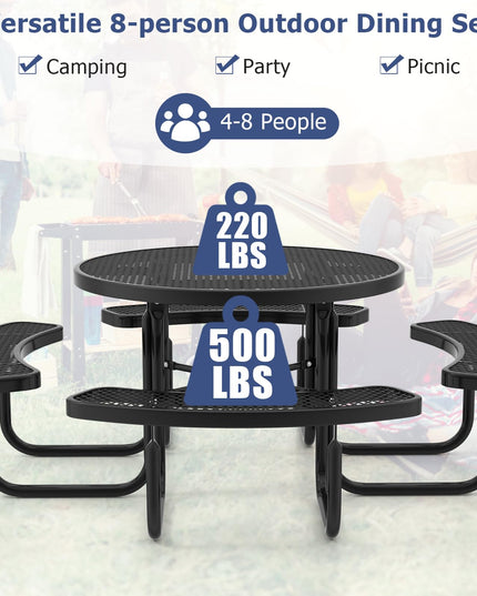 Giantex Round Picnic Table Set for 8 Persons, 45 Inch Outdoor Table and Bench Set with Umbrella Hole