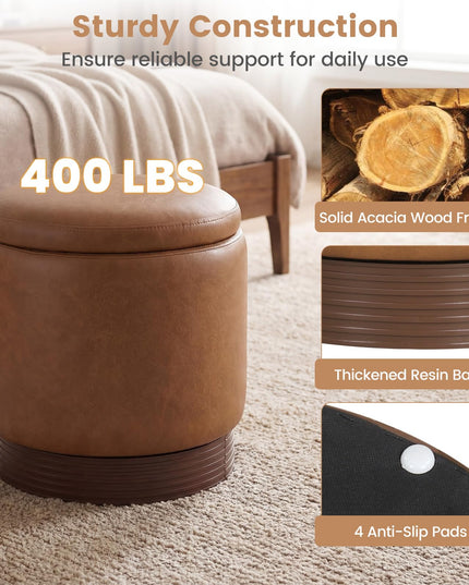 Giantex Round Ottoman with Storage 360° Swivel Faux Leather Vanity Stool