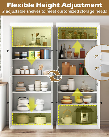 Giantex 72.5'' Kitchen Pantry Cabinet w/4 Doors & 2 Adjustable Shelves