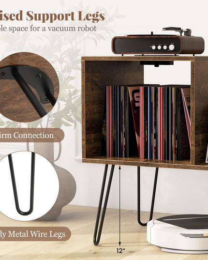Giantex Record Player Stand with Charging Station, Turntable Stand with Vinyl Divider & Display Shelf