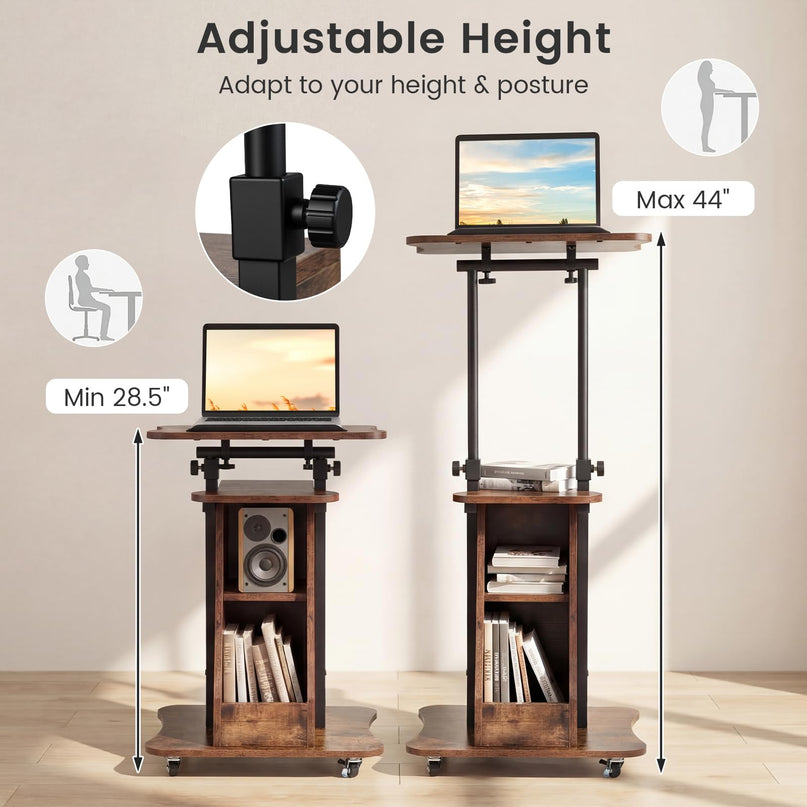 Giantex Sit-to-Stand Mobile Podium Stand Height Adjustable Rolling Lectern Desk