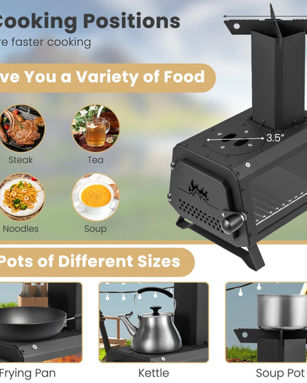 Giantex Portable Camping Wood Stove - Mini Wood Burning Stove w/ 2 Cooking Positions