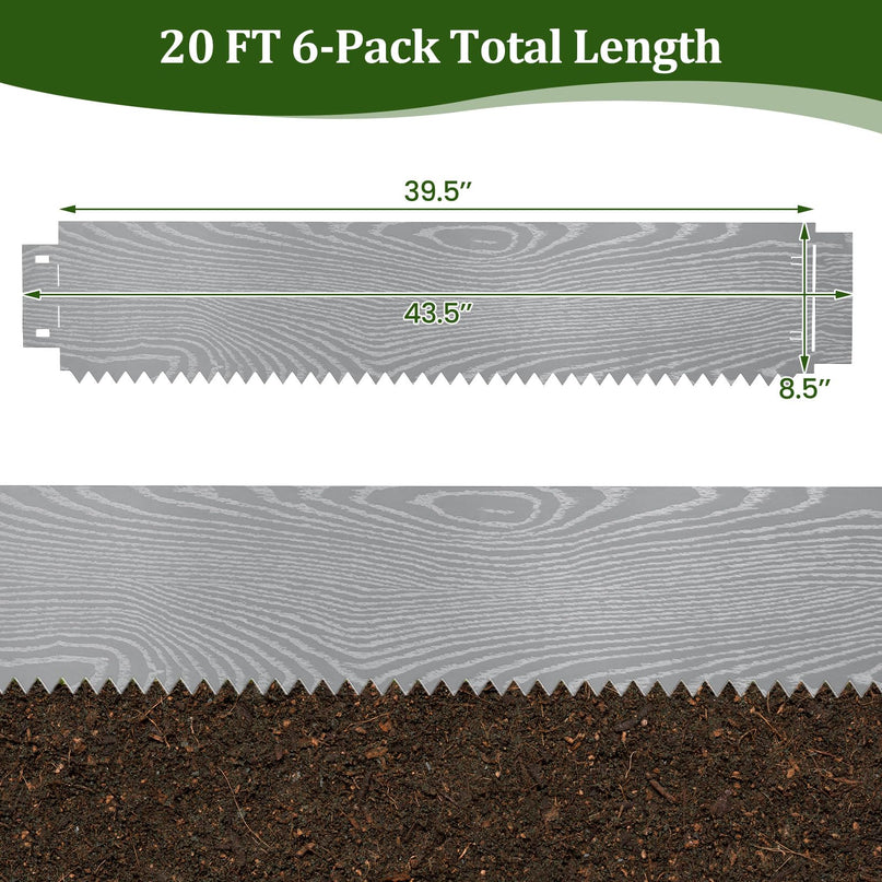 Giantex 6 Pack Galvanized Steel Landscape Edging No Dig Hammer-in Strips with Gloves