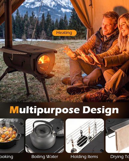 Giantex Hot Tent Stove Portable Wood Burning Stove w/ 5 Chimney Pipes