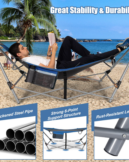 Giantex Portable Folding Hammock, Lounge Camping Bed with Hammock Stand