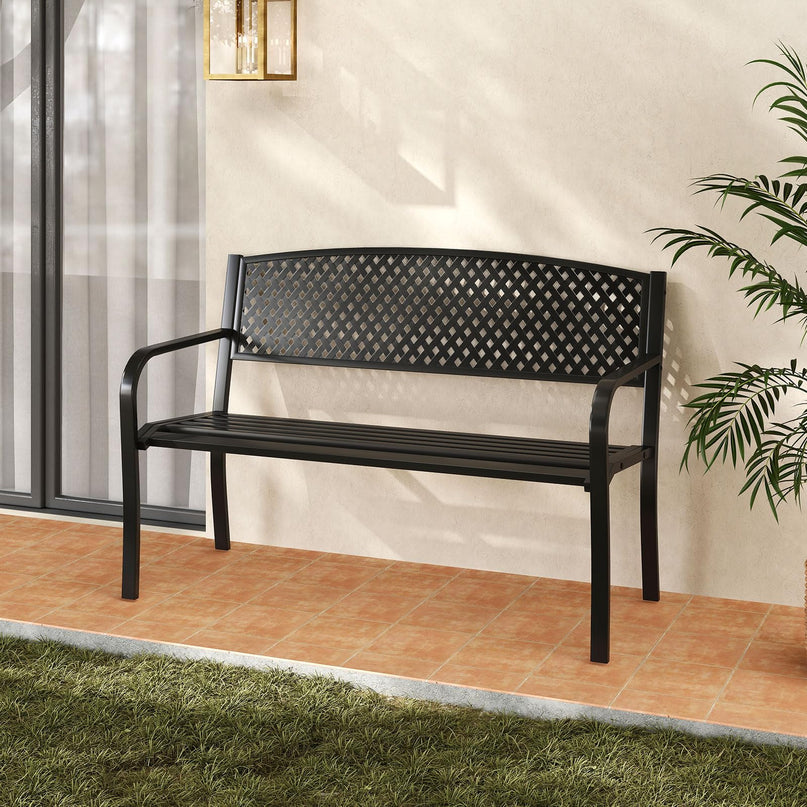 Giantex Metal Outdoor Bench with Mesh Pattern Backrest  Load 660Lbs