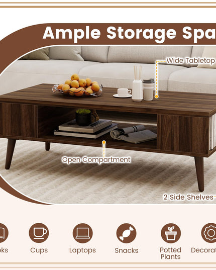 Table basse rectangulaire Giantex 42" avec 2 étagères de rangement et compartiment ouvert