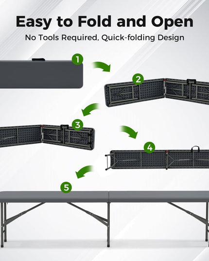 Giantex 6 FT Plastic Folding Bench, HDPE Portable Seat w/Metal Legs