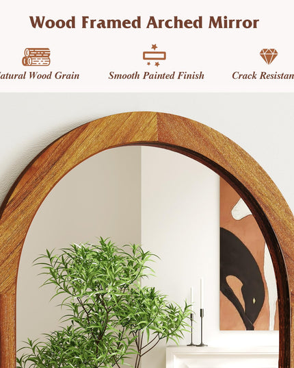 Farmhouse Wall Mirror Arched Mirror with Solid Acacia Wood Frame