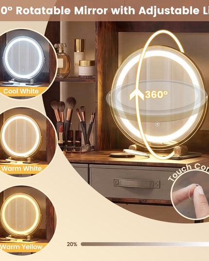 Coiffeuse haute de 170 cm avec miroir LED pour chambre à coucher de Giantex