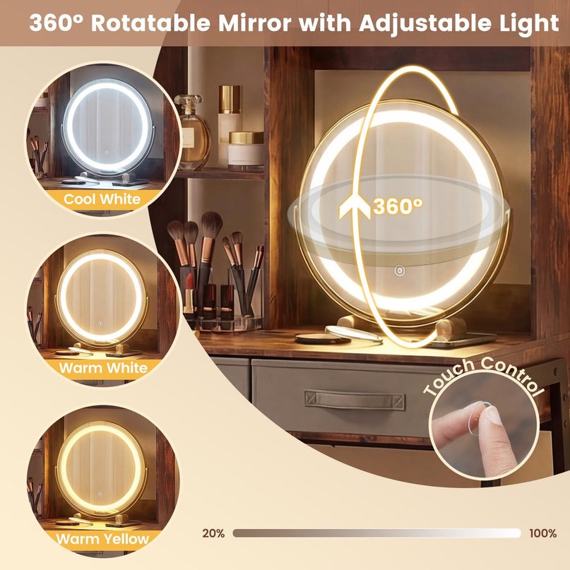 Coiffeuse haute de 170 cm avec miroir LED pour chambre à coucher de Giantex