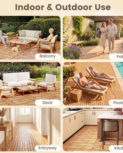 Giantex 24" x 12" Acacia Wood Interlocking Patio Flooring Tiles