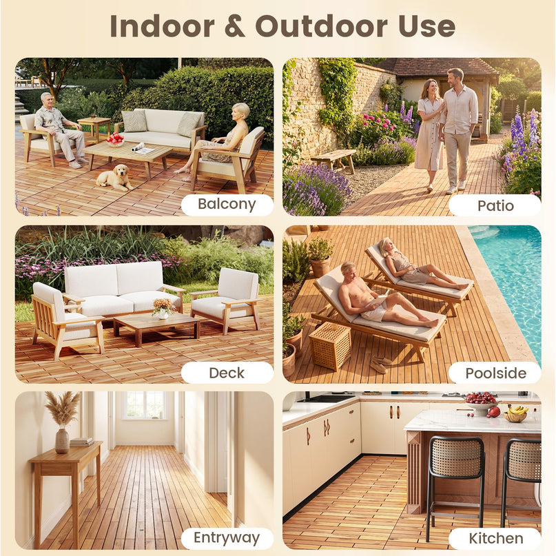 Giantex 24" x 12" Acacia Wood Interlocking Patio Flooring Tiles