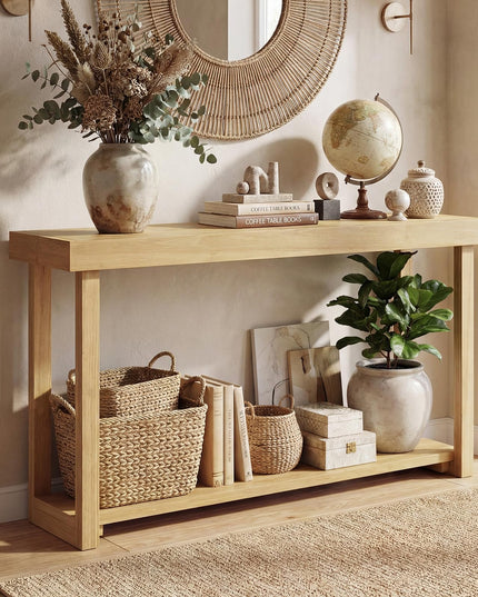 Giantex Console en bois massif à 2 niveaux avec cadre en bois de teck et étagère de rangement (46" x 12" x 32")