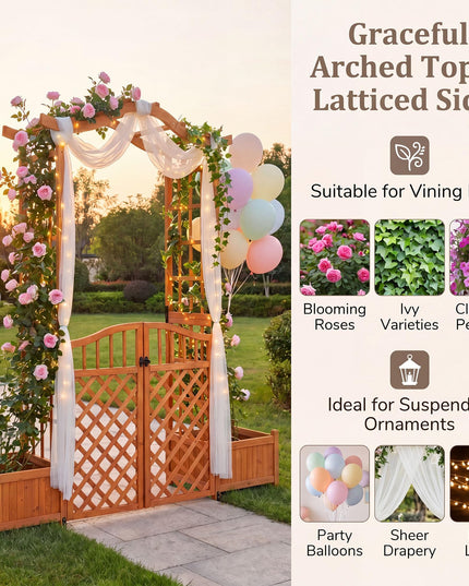 Giantex 83" Garden Arbor with Gate and 2 Planter Boxes