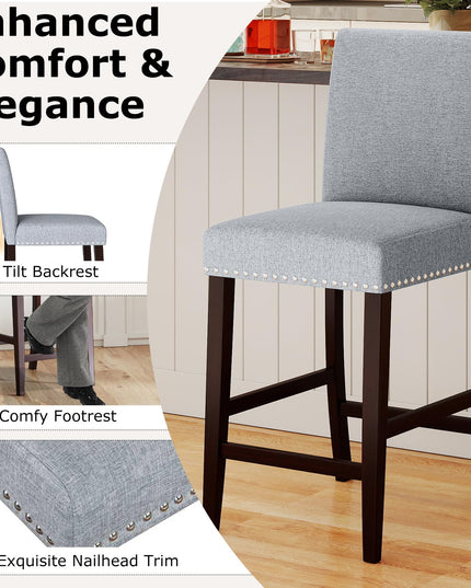 Giantex Modern Bar Stools Set of 2/4 26" Upholstered Counter Height Bar Stools