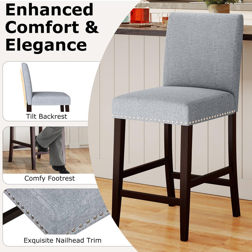 Giantex Modern Bar Stools Set of 2/4 26" Upholstered Counter Height Bar Stools