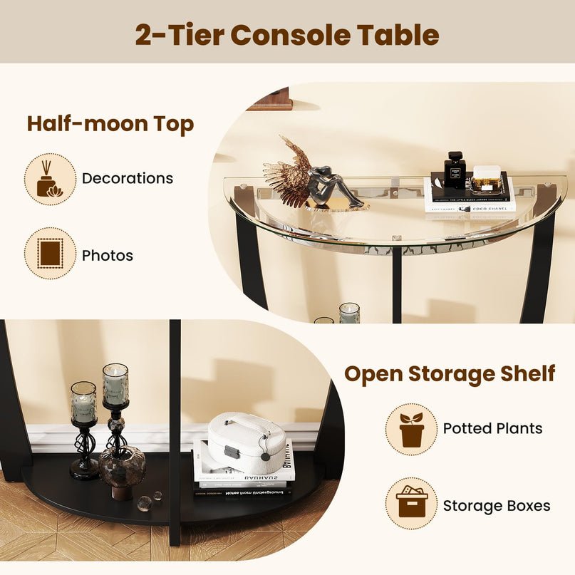 Giantex 2 Tier Glass Console Table for Living Room