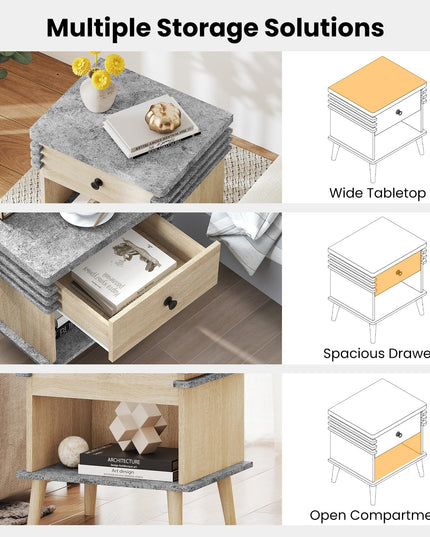 Giantex 3-Tier Modern Nightstand with Faux Marble Surface & Color Blocking Pattern