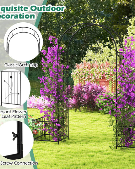 Giantex Garden Arch Trellis with Planters, 86'' Metal Arbor Pergola for Climbing Plants Rose Clematis Vines