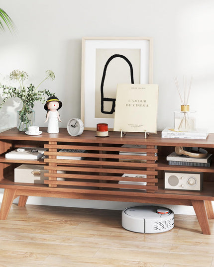 Meuble TV Giantex avec placard de rangement, porte coulissante et étagères réglables pour téléviseur de 50/55 pouces