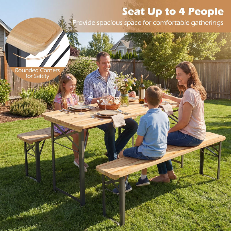 Table de pique-nique pliante Giantex 3 pièces avec bancs pour 4 (119 cm)