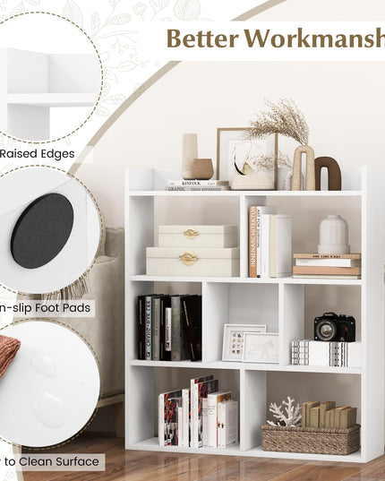 Giantex 7 Cube Bookshelf, Free-standing Wooden Bookcase, 4 Tier Home Display Shelf, Horizontal Storage Unit w/Anti-Toppling Devices
