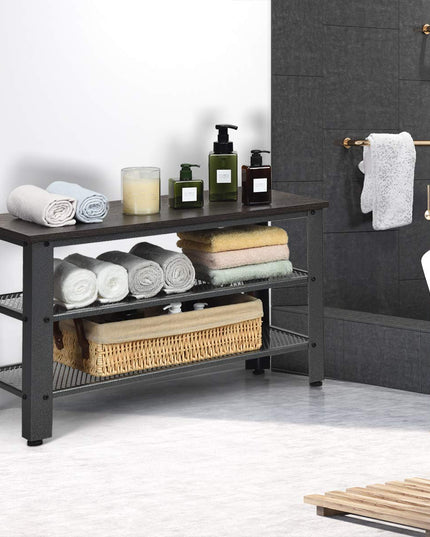 Giantex 3-Tier Shoe Bench, Industrial Shoe Rack with 2 Mesh Storage Shelves