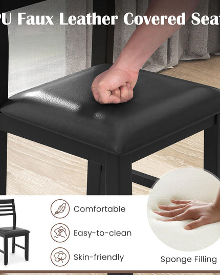 Giantex Dining Chairs Black, Faux Leather Upholstered Kitchen Chairs w/Padded Seat & Ladder Back