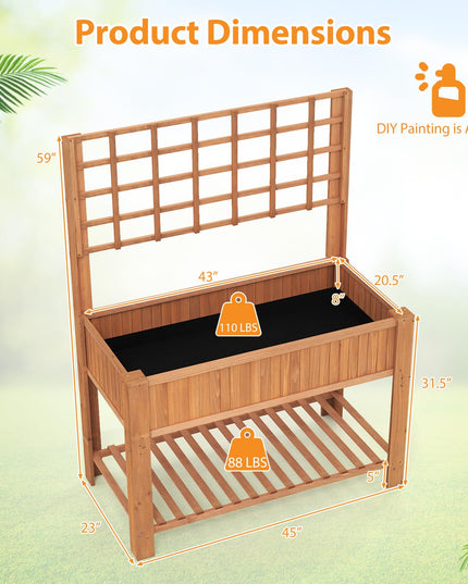 Giantex Wooden Elevated Planter Box with Legs and Drainage Holes for Climbing Plants