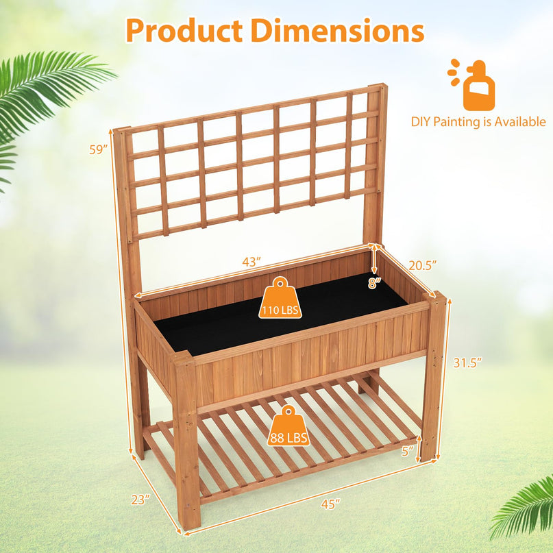 Giantex Wooden Elevated Planter Box with Legs and Drainage Holes for Climbing Plants