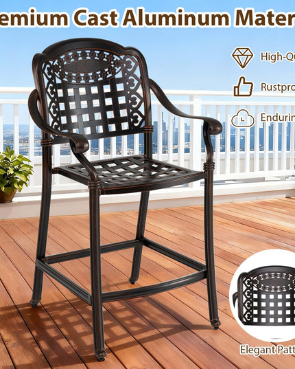 Giantex Lot de 2/4 tabourets de bar d'extérieur 65 cm Chaise de bar en aluminium moulé hauteur comptoir
