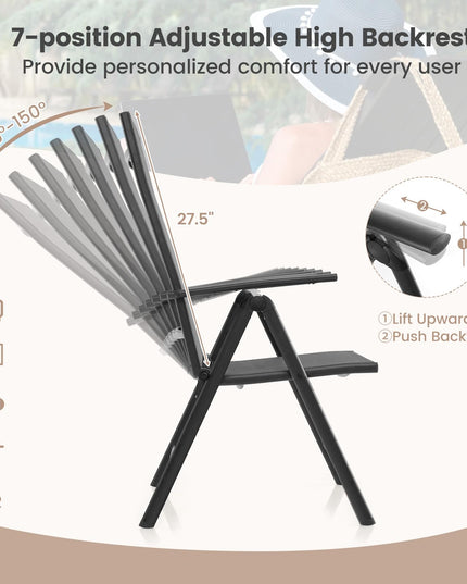 Giantex Folding Patio Chairs, High Back Outdoor Chairs with 7-Level Adjustable High Backrest
