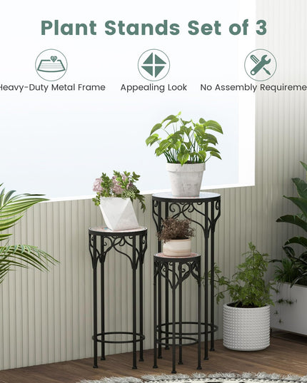 Giantex Metal Plant Stand Set of 3, 28" Mosaic Tall Flower Stand with Ceramic Top