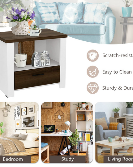 Giantex Nightstand, End Table with Glide Sliding Drawer & Open Cabinet, Modern Sofa Side Table for Living Room