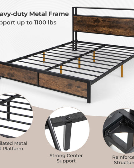 Giantex Queen/Full Bed Frame with LED Lights Headboard and 4 Storage Drawers